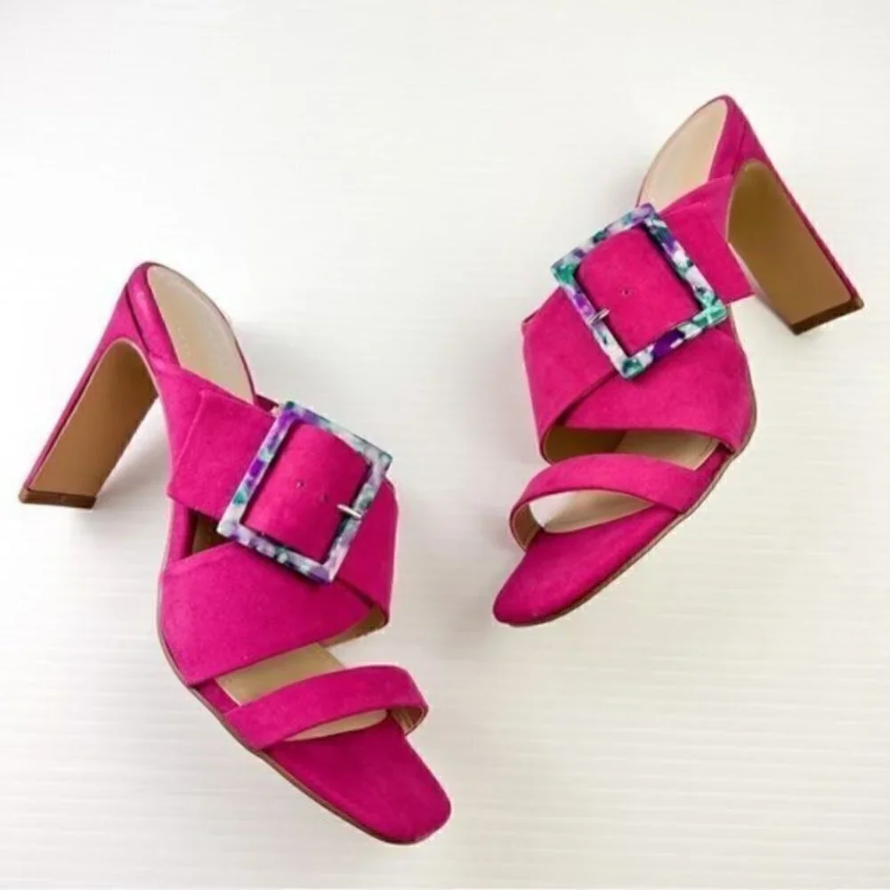 Charles David Sandal womens size 7 Pink Buckle Gleam Slide Sandal
